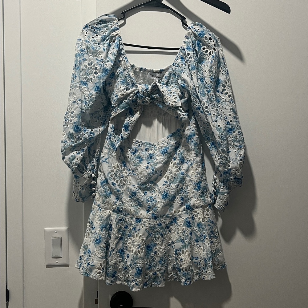 En Saison Blue and White Eyelet Dress